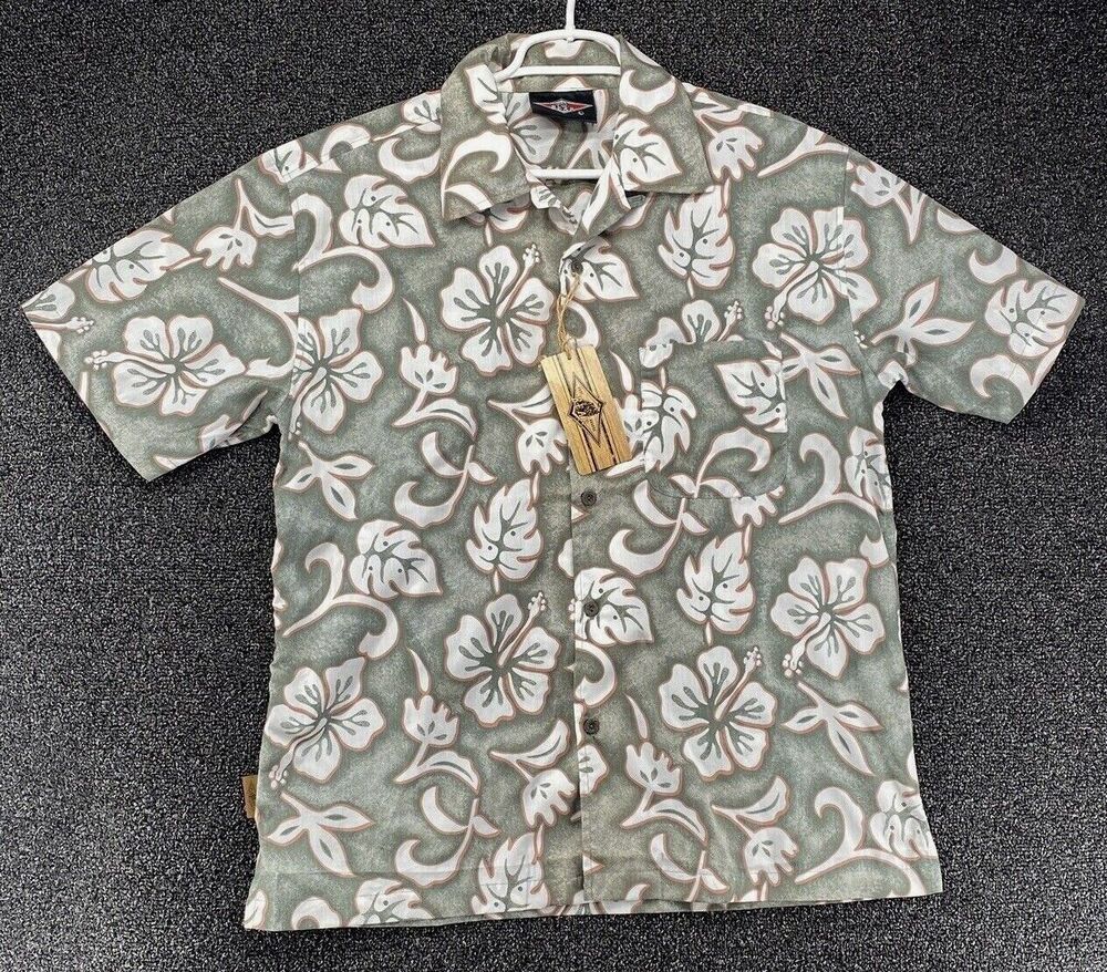 Vtg Bear Surfboards Hawaiian Shirt Mens Large L Green Hibiscus NWT Deadstock